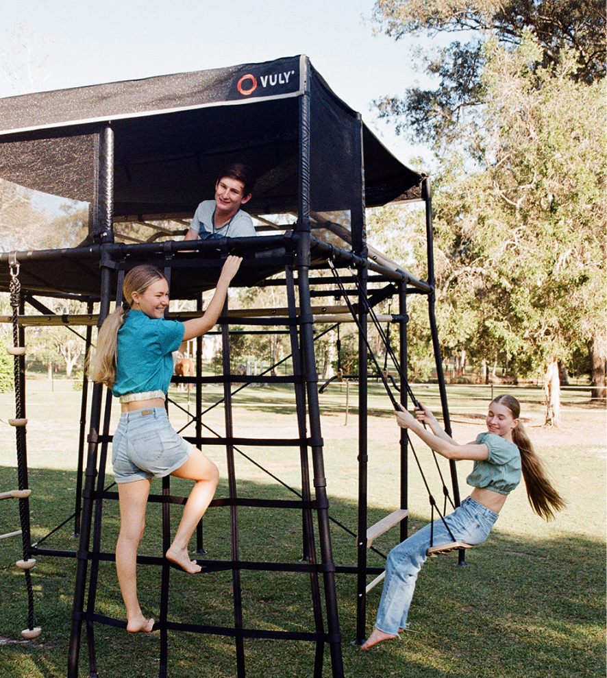 Teens on monkey bars