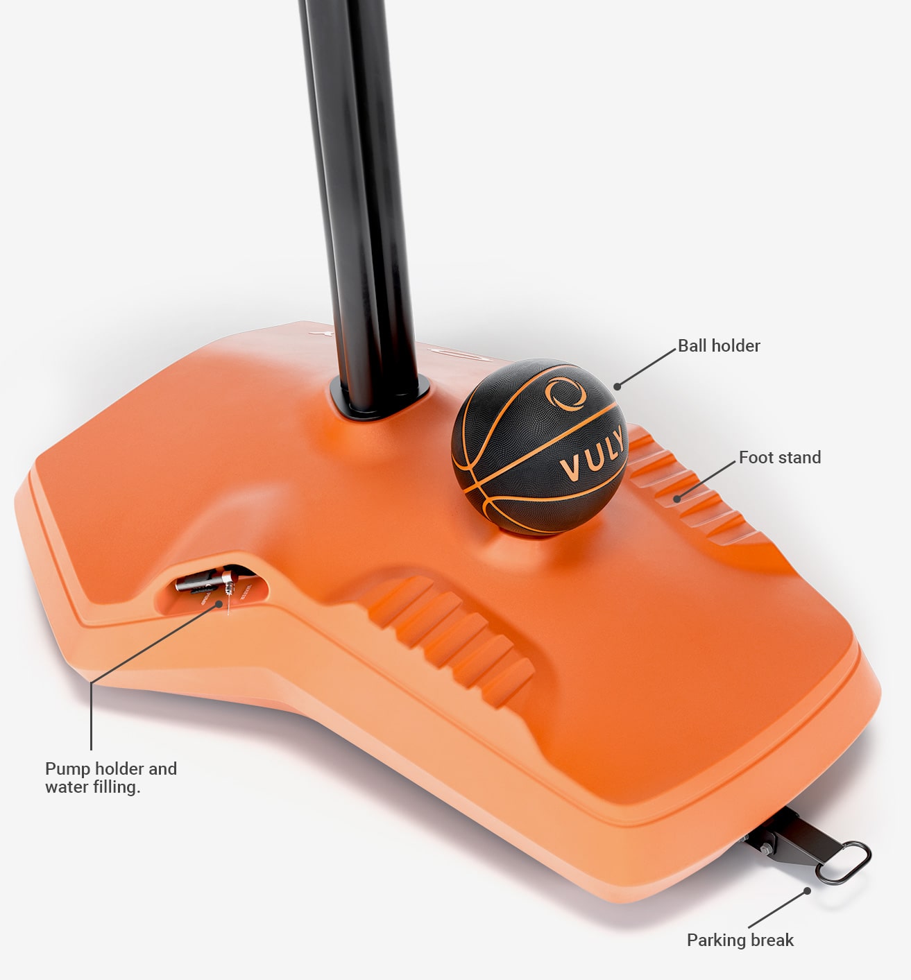 Experience quality design -no need for supporting rods that create trip hazards on other basketball hoop systems.