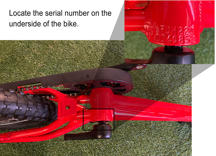 Locate the serial number on the underside of the bike.