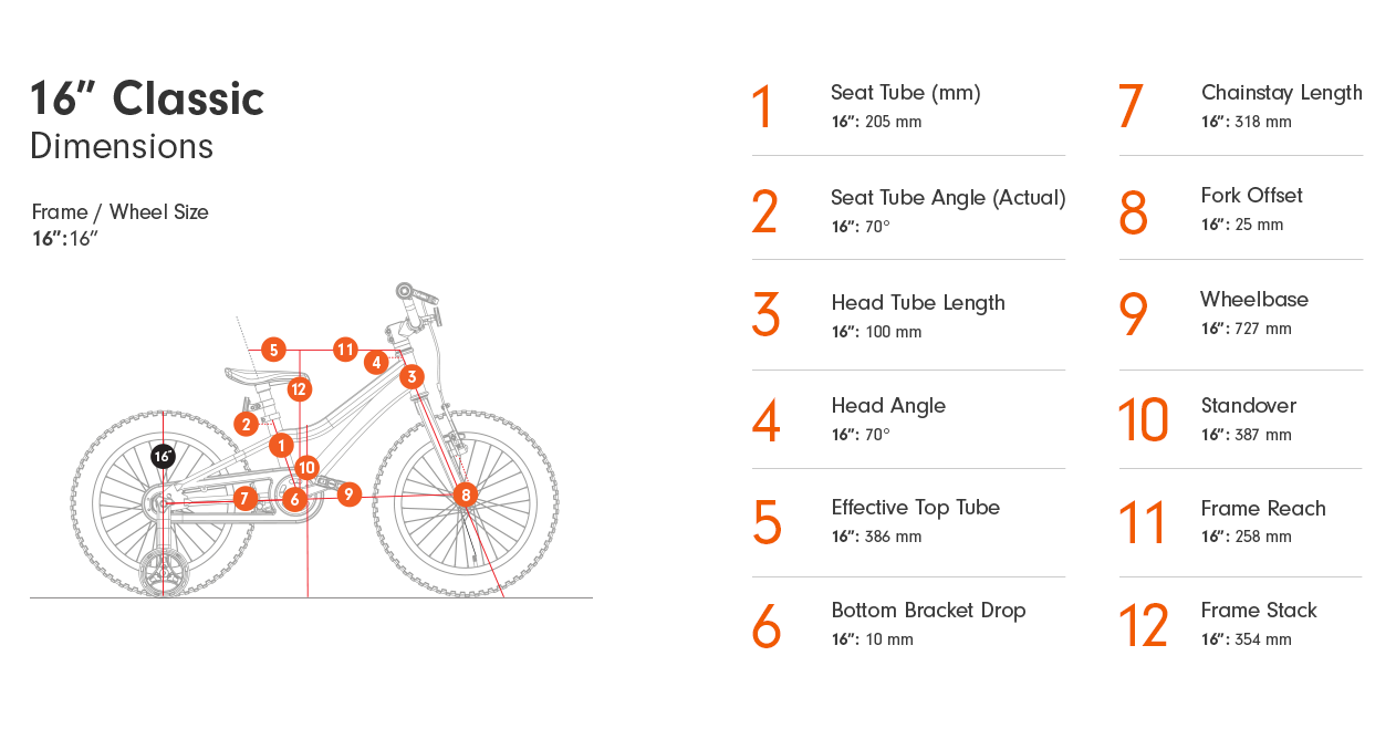 16 inch bikes dimensions