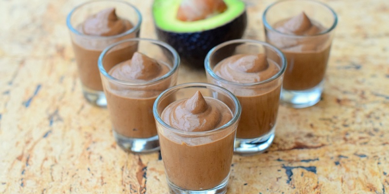 Avocado chocolate mousse served in glass pots