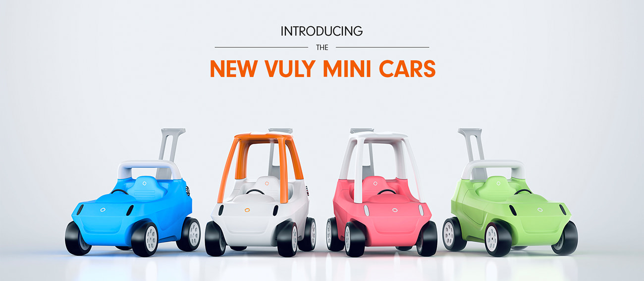 The new range of vuly ride on cars in four colours