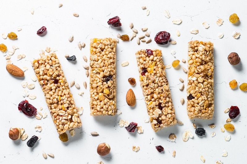 Nut and fruit slice sitting on the table