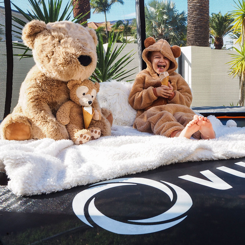 Picnic on trampoline.