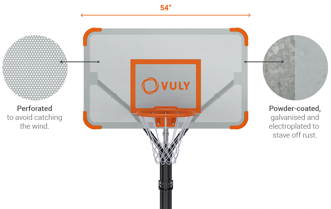 The basketball set is perforated to prevent wind from toppling the unit.