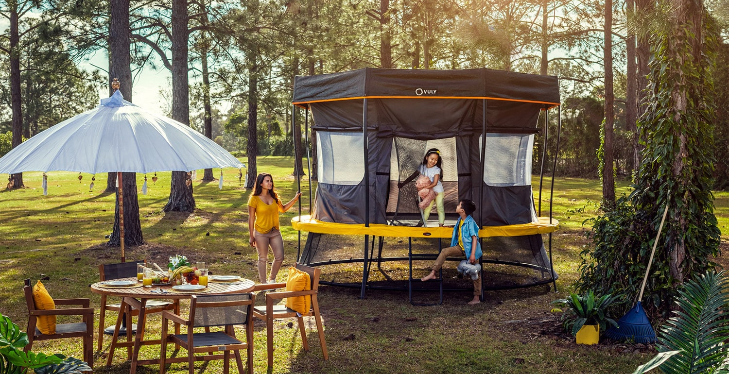 Setup your trampoline tent in your backyard and camp over night.